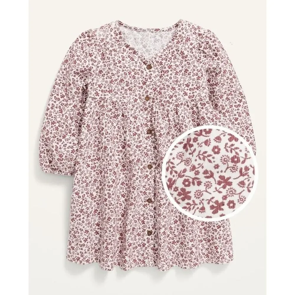 OLD NAVY Long-Sleeve Button-Front‎ Corduroy Swing Dress for Toddler Girls 4T